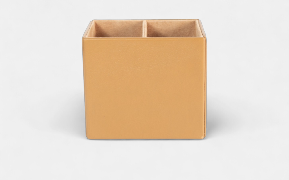 Square Light Brown Double Pencil Case